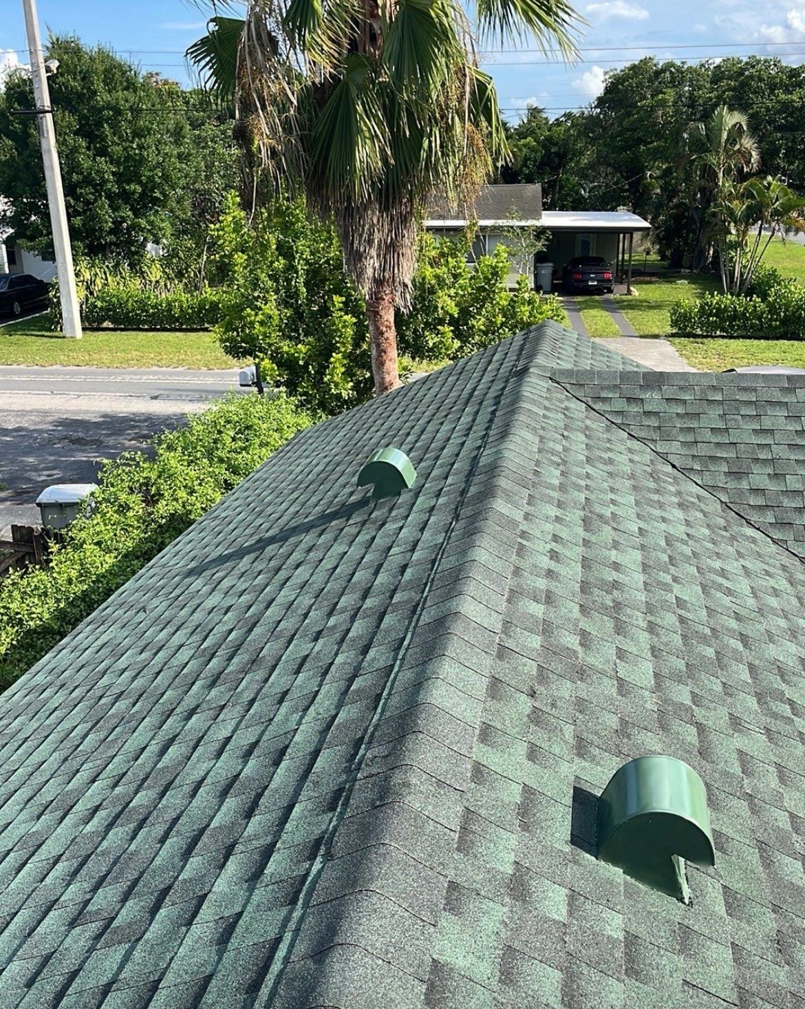 Green Shingle Roof Install